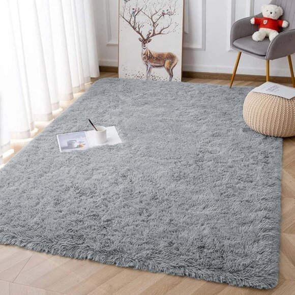 4x6ft Soft Fluffy Area Rug, Non-Slip Shaggy Carpet for  New 4x6 Grey Area Rug for Living Room, Soft Shaggy Non-Slip Carpet for Kids